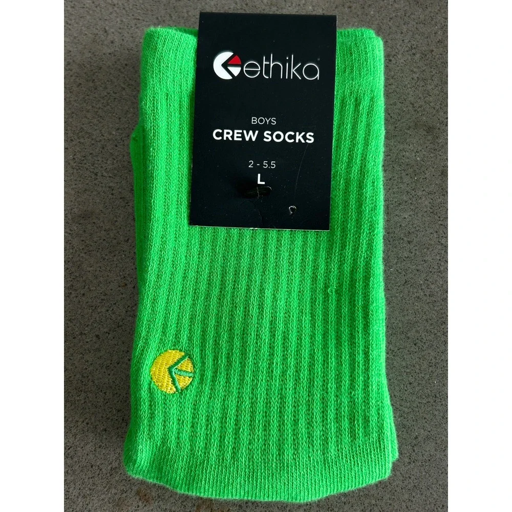 Ethika Boys Crew Socks 4 Pair Bundle Black Blue Green White Yellow Size L 2-5.5